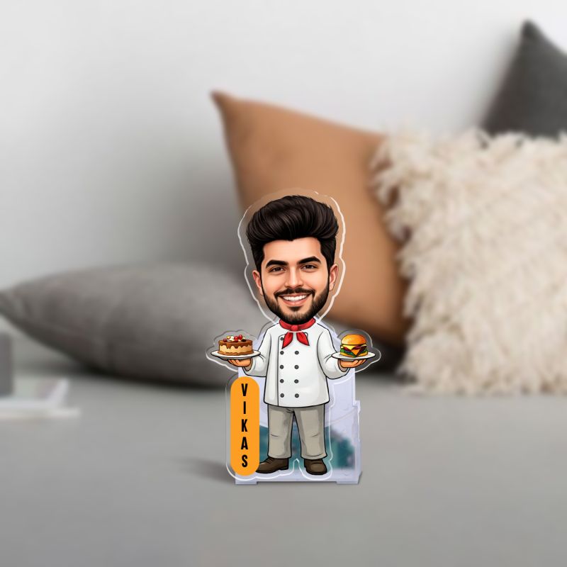 Personalized Male Chef Bobblehead Caricature Battery Operated with Moving Head Feature Gift for Chefs, Food Enthusiasts & Restaurant Openings Kitchen & Dining Table Decor
